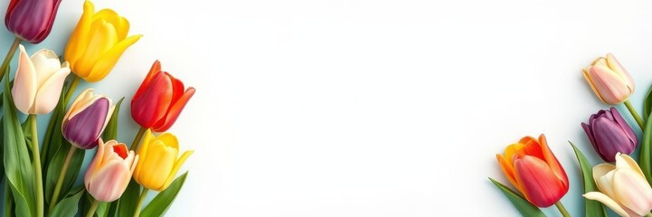 Vibrant tulip border framing copy space, nature, decoration