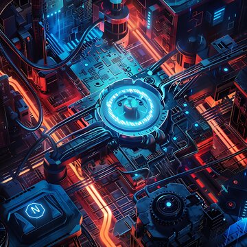 Cyberpunk futuristic tunnel with human figure and binary code.