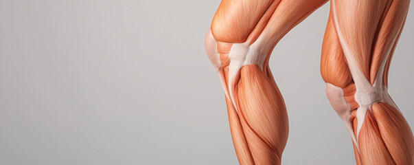 Detailed anatomy of human leg muscles including knee structure and design.
