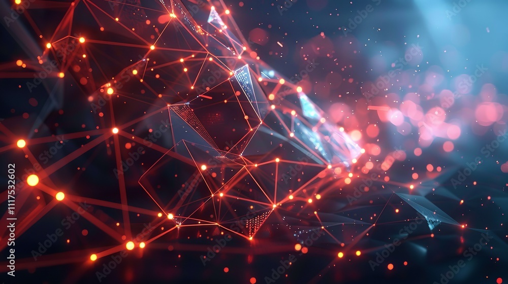 Fototapete illustration geometric abstract background with connected line and dots,futuristic digital backgroun