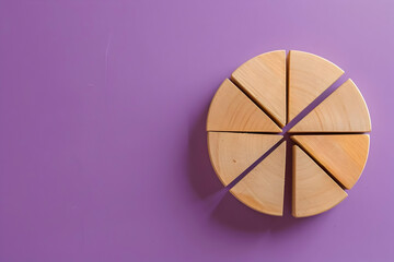 Obraz premium Wooden Circle Divided into Segments Illustration on Purple Background