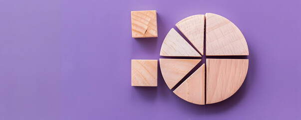 Wooden Pie Chart Illustration on Purple Background