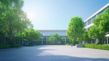 Modern Campus Design with Lush Greenery and Open Spaces
