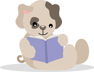 Cute puppy sitting reading a book