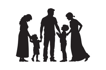 Family playtime silhouette vector art illustration isolated on white background.