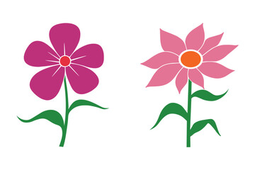Pink flower set vector illustration isolated on white background.