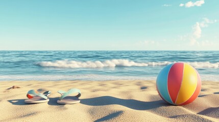 Obraz premium Beach Scene With Sandals And Beach Ball