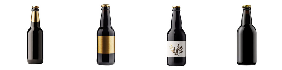 Dark beer bottles elegant collection alcohol beverage drink glass brown dark stout craft