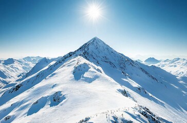 Makalu, the stunning snow-covered peak, towering majestically in the Himalayas, with a serene and pristine backdrop of snow and clear skies. © guolin