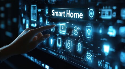 Fototapeta premium Interactive display showcasing smart home technology features and icons