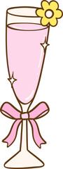 Retro Coquette Champagne Glass Doodle Drawn