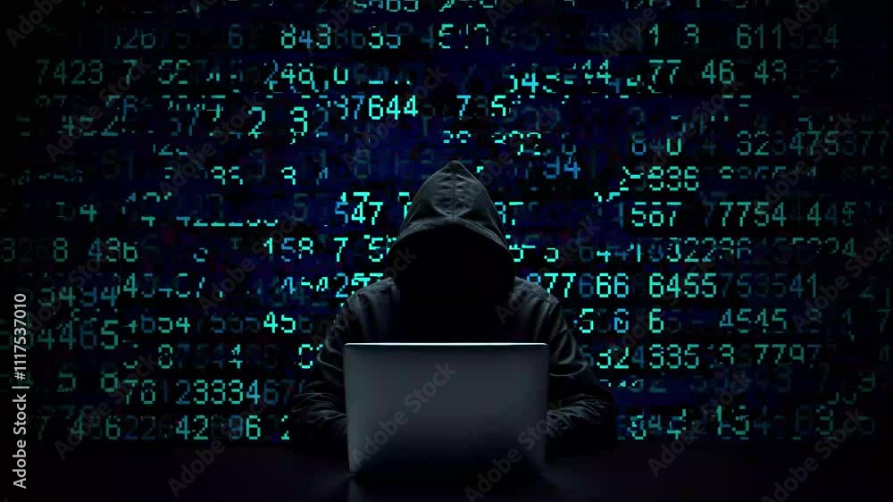 Aufkleber hacker working on laptop on abstract digital background