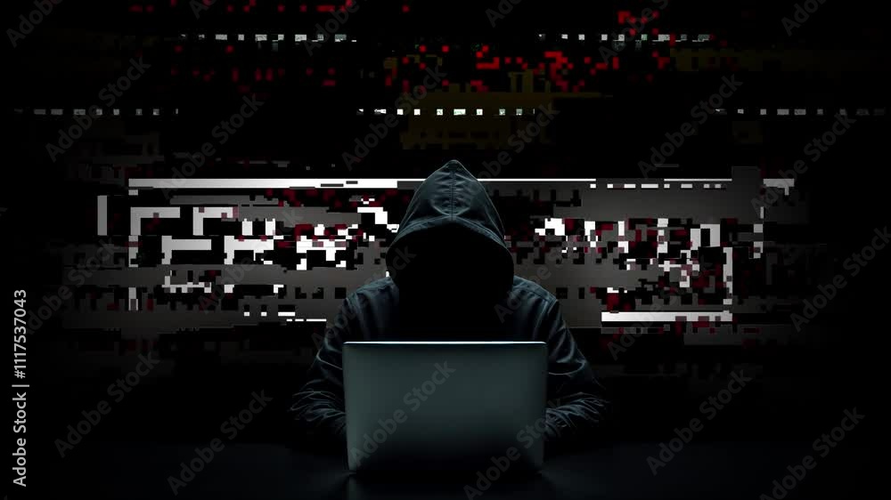 Aufkleber hacker working on laptop on abstract digital background