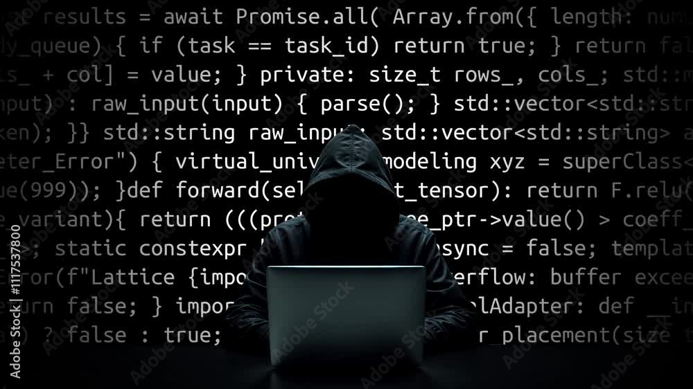 Aufkleber hacker working on laptop on abstract digital background