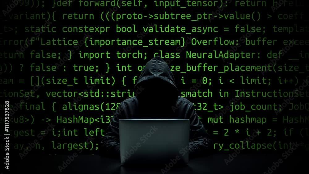 Aufkleber hacker working on laptop on abstract digital background