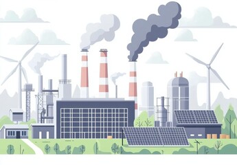 Obraz premium Illustration of industrial and renewable energy sources in contrast
