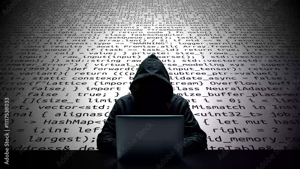 Aufkleber hacker working on laptop on abstract digital background