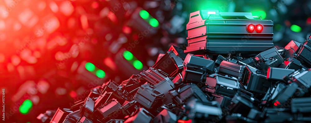 Poster a futuristic scene showcasing advanced technological devices in vivid colors.