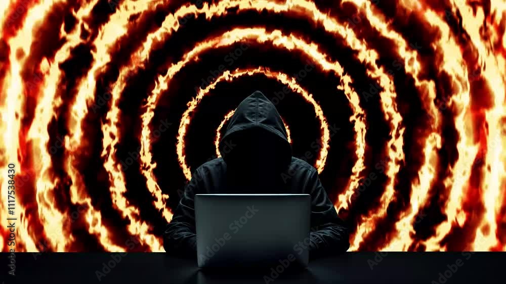 Aufkleber hacker working on laptop on abstract background