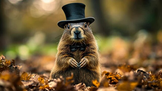 Groundhog wearing a top hat. digital