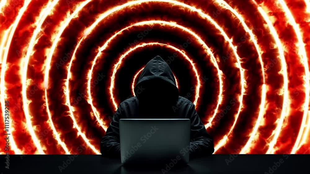 Aufkleber hacker working on laptop on abstract background