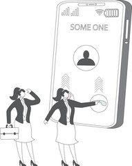 The businesswoman who rejects calls, telephone harassment, telephone advertising and marketing, and other spacing troubles presses the reject caller