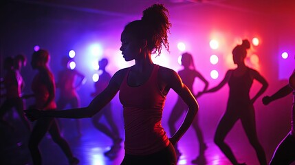 Woman leads a fitness class in a vibrant studio