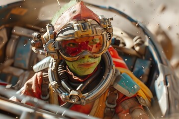 Fototapeta premium A vibrant character in a futuristic cockpit, showcasing advanced space exploration gear.