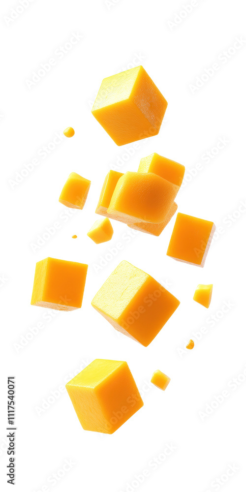 Aufkleber a scattering of yellow cheese cubes in various sizes, creating a playful and dynamic composition on 