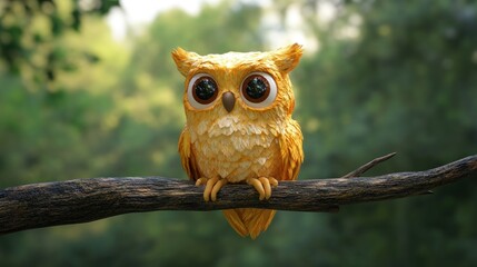 Golden Owl Perched On A Forest Branch