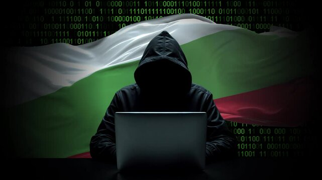 Bulgaria flag - 3D realistic waving flag on matrix digital background with binary code