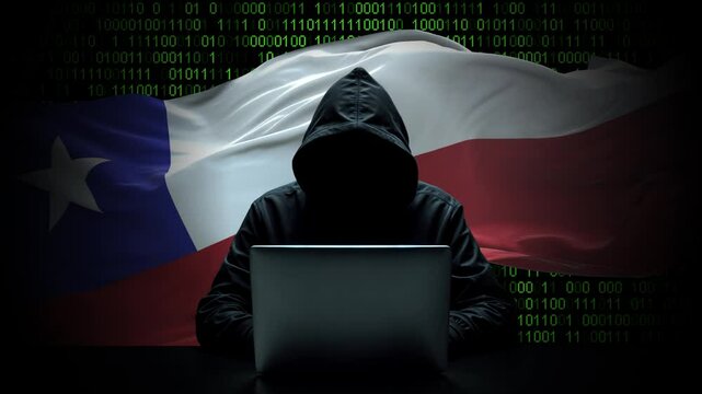 Chile flag - 3D realistic waving flag on matrix digital background with binary code