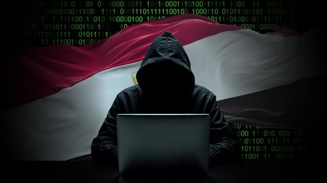 Egypt flag - 3D realistic waving flag on matrix digital background with binary code
