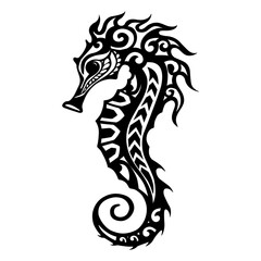 sea ​​horse in Maori Polynesian style. Tattoo sketch. print and t-shirt design