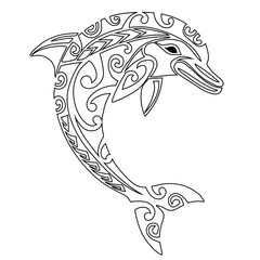 Dolphin in Maori Polynesian style. Tattoo sketch.