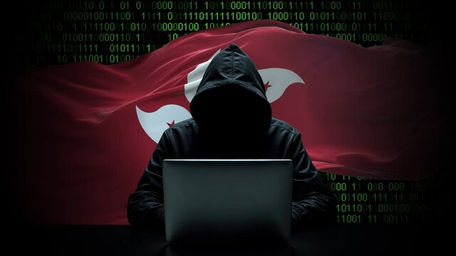 Hong Kong flag - 3D realistic waving flag on matrix digital background with binary code