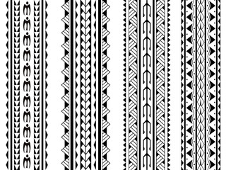 Set of Maori Polynesian tattoo bracelets border. Tribal sleeve seamless pattern vector. Samoan bracelet tattoo design fore arm or foot.