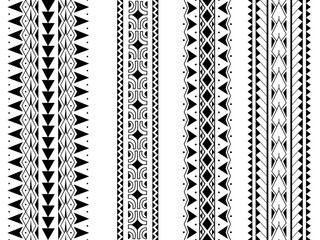 Set of Maori Polynesian tattoo bracelets border. Tribal sleeve seamless pattern vector. Samoan bracelet tattoo design fore arm or foot.