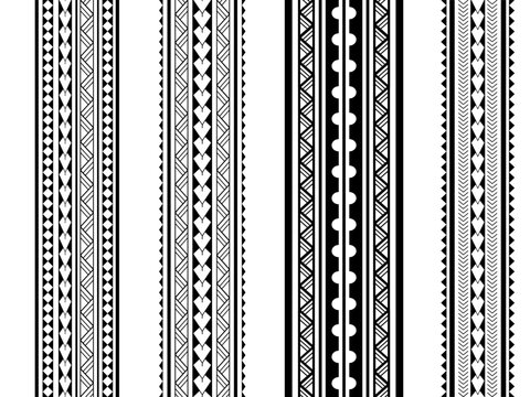 Set of Maori Polynesian tattoo bracelets border. Tribal sleeve seamless pattern vector. Samoan bracelet tattoo design fore arm or foot.
