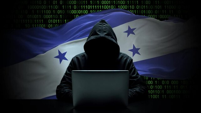 Honduras flag - 3D realistic waving flag on matrix digital background with binary code