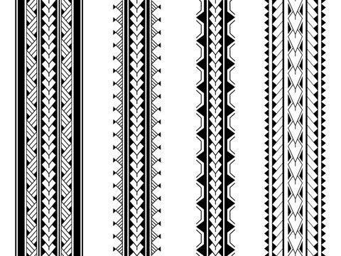 Set of Maori Polynesian tattoo bracelets border. Tribal sleeve seamless pattern vector. Samoan bracelet tattoo design fore arm or foot.