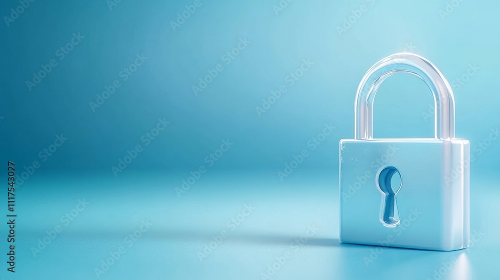 Poster 3d model of a private security padlock on a soft blue background