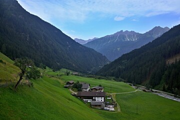 Austrian Alps - view of the Obergtal valley and Obergbach stream in the Stubai Alps