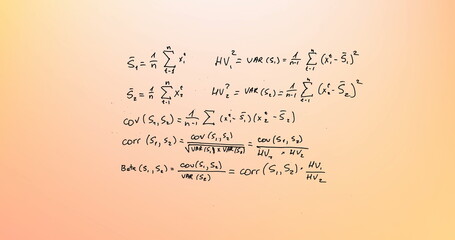 Image of mathematical equations over orange background