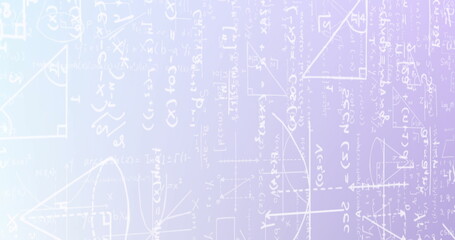 Image of layers of mathematical equations over lilac background