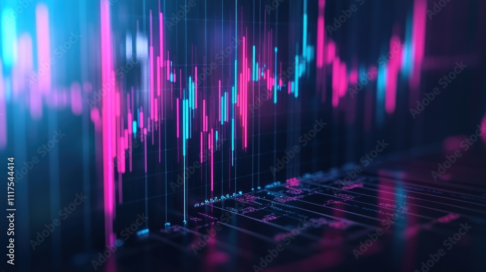 Poster abstract neon stock market data visualization