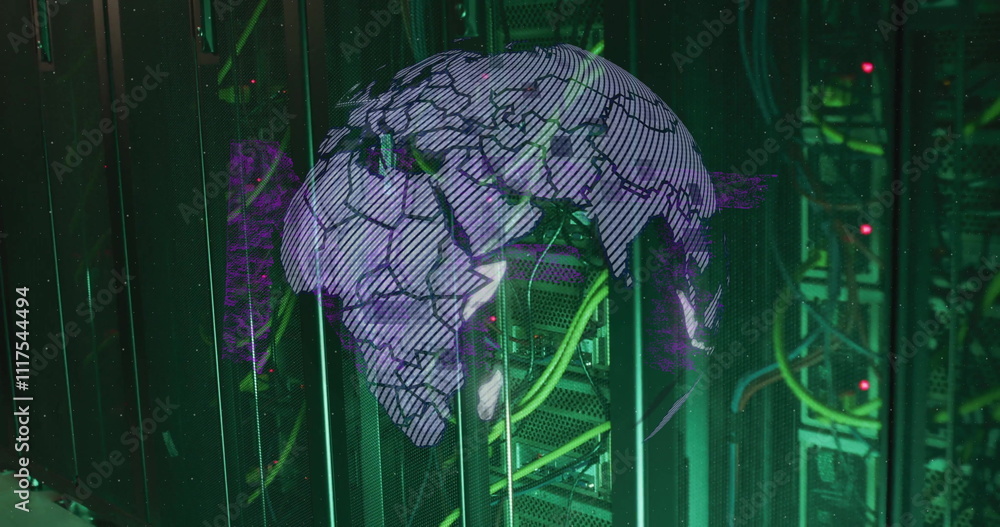 Aufkleber image of globe and data processing over computer servers