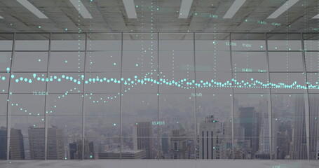 Image of data processing over cityscape