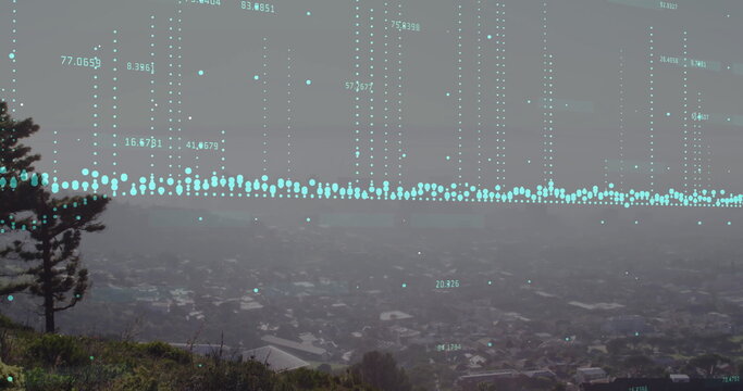 Image of data processing over foggy cityscape - Powered by Adobe