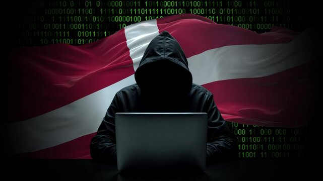 Sovereign Military Order of Malta flag - 3D realistic waving flag on matrix digital background with binary code